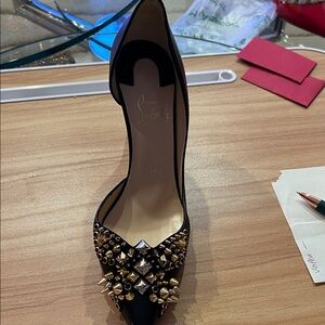 Christian Louboutin Black Pointed-Toe Studded Pump